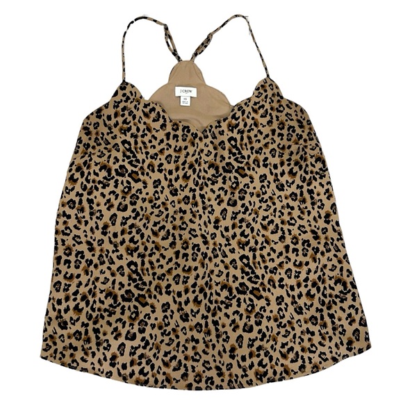 J. Crew Factory Black and Tan Animal Print Scalloped V-neck Cami Top Size 10 - Picture 2 of 7